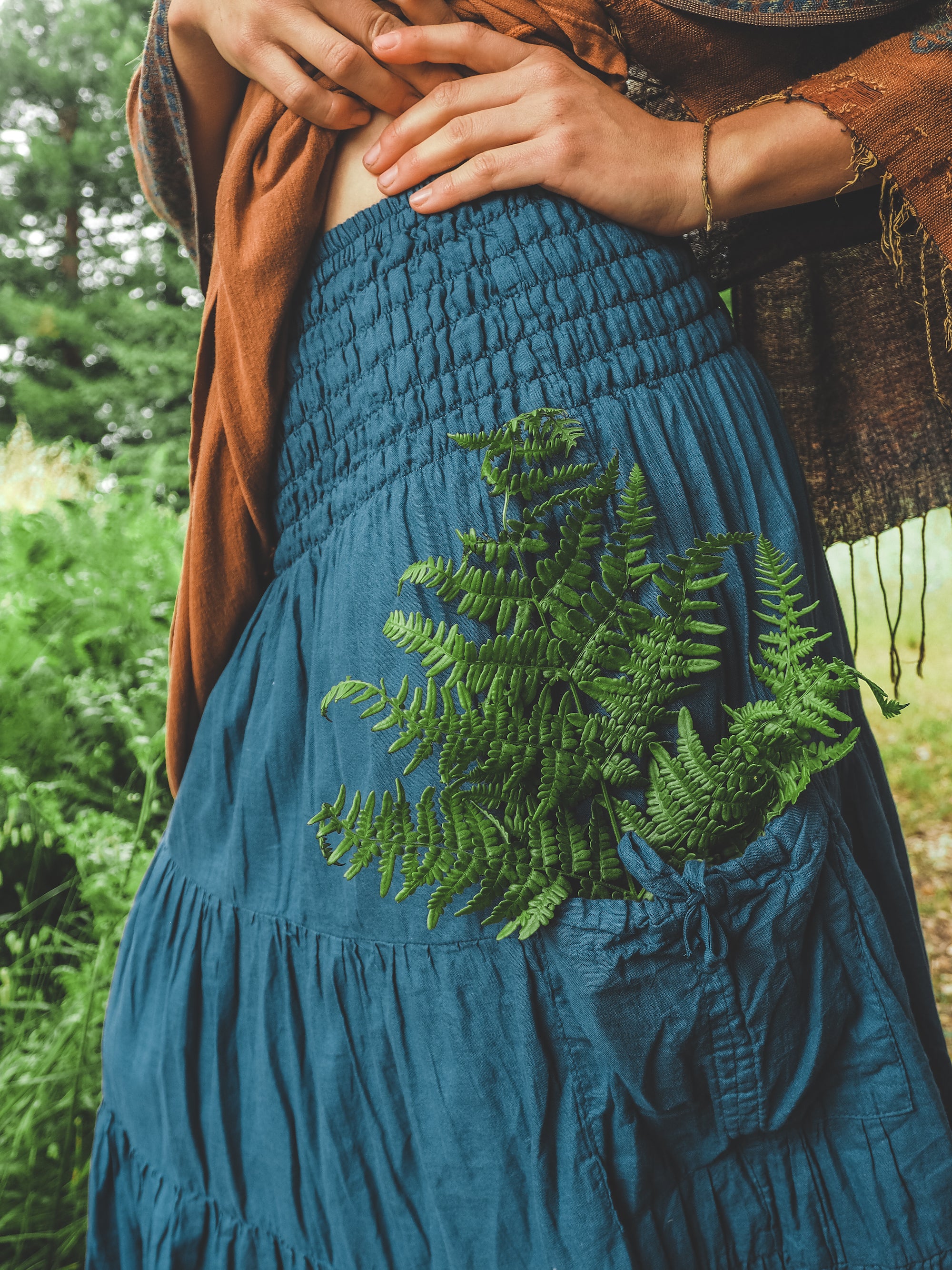 Women s Tiered Pocket Long Maxi Skirt 100 Cotton Clothing Rust Maxi